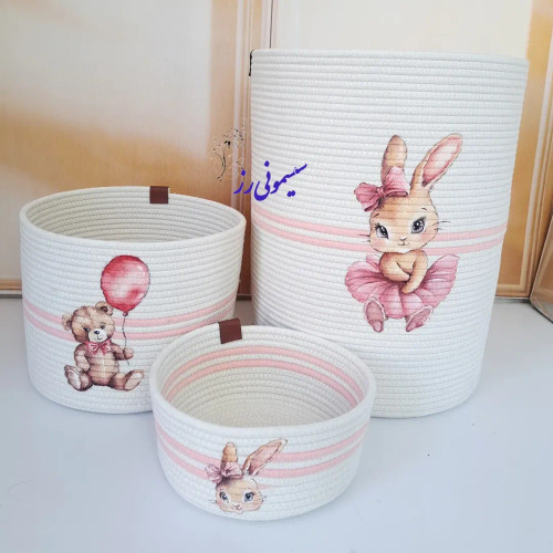 نظمدهنده قیطان دوزی سیسمونی طرح خرگوش و خرس نقاشی پارچه ۳تیکه