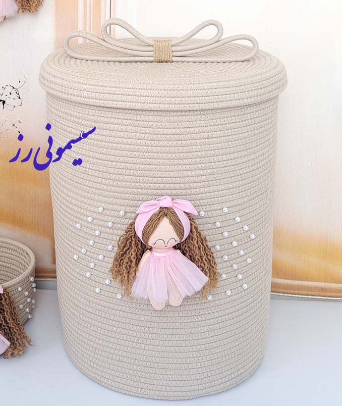 ست نظم دهنده سیسمونی قیطان دوزی ۲تیکه طرح فرشته صورتی